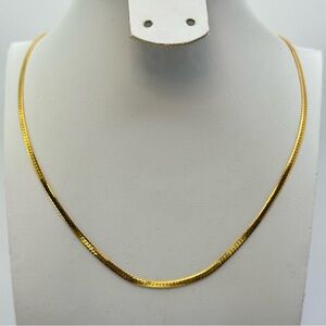 Vintage Gold Plated Herringbone Chain Necklace Classic Minimalist Chain